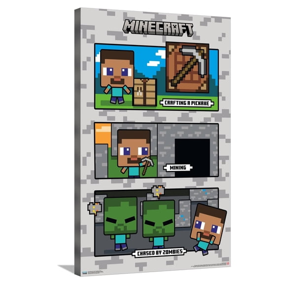 Minecraft - Chibi Chased By Zombies Canvas Wall Poster, 22.375" x 34"