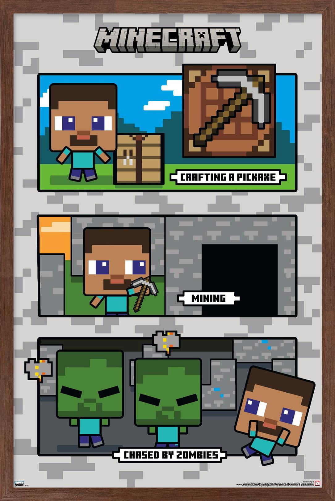 Minecraft - Chibi Chased By Zombies Wall Poster, 14.725" x 22.375" Framed