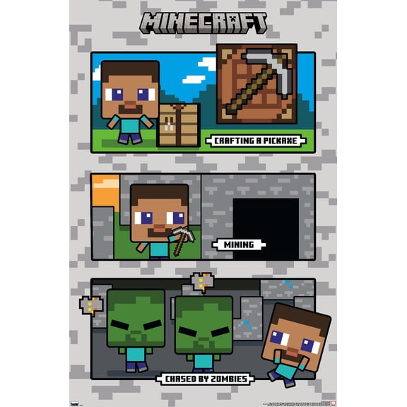 Minecraft - Chibi Chased By Zombies Wall Poster, 22.375" x 34"