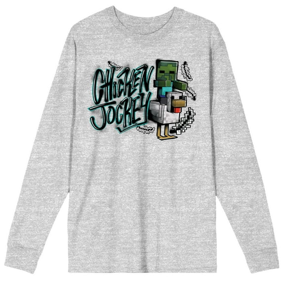 Minecraft Chicken Jockey Men's Athletic Heather Long Sleeve Shirt-Medium