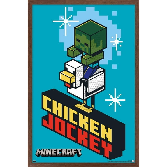Minecraft - Chicken Jockey Wall Poster, 22.375" x 34", Framed