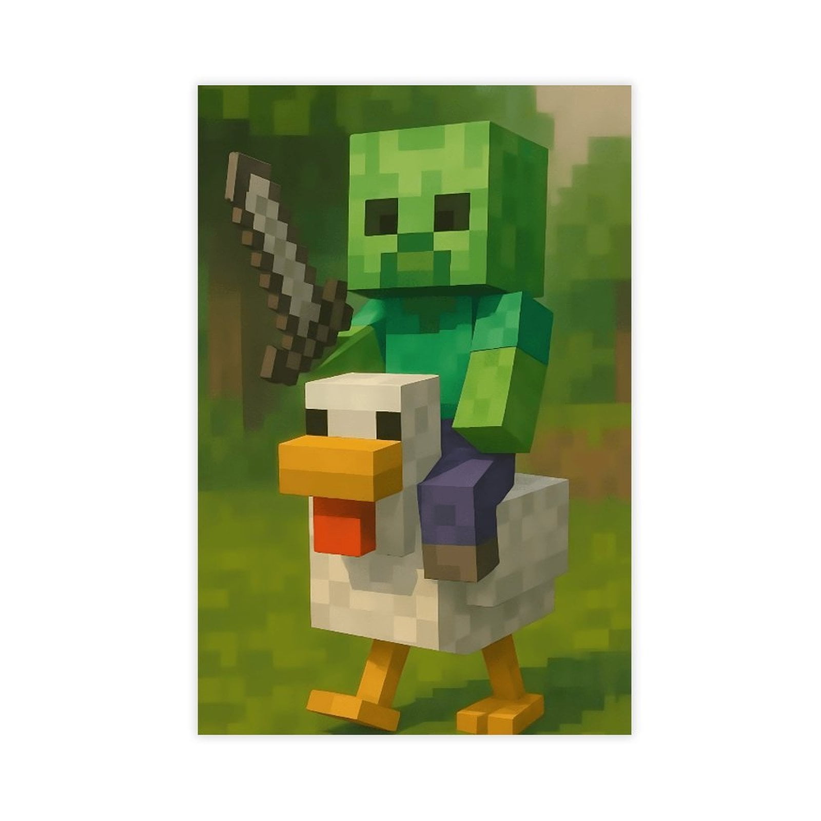 Minecraft Chicken Rider Canvas Wall Art - Funny Farm Animal Poster ...