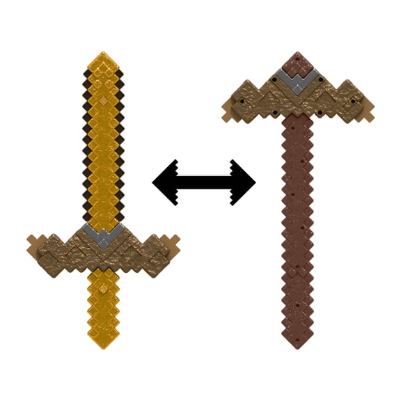 Minecraft Click & Switch Sword & Pick-Axe, Transforming Kid-Sized 2-in-1 Toy for Role-Play & Costumes