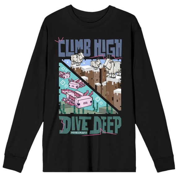 Minecraft Climb High Dive Deep Crew Neck Long Sleeve Women's Black Tee-3XL