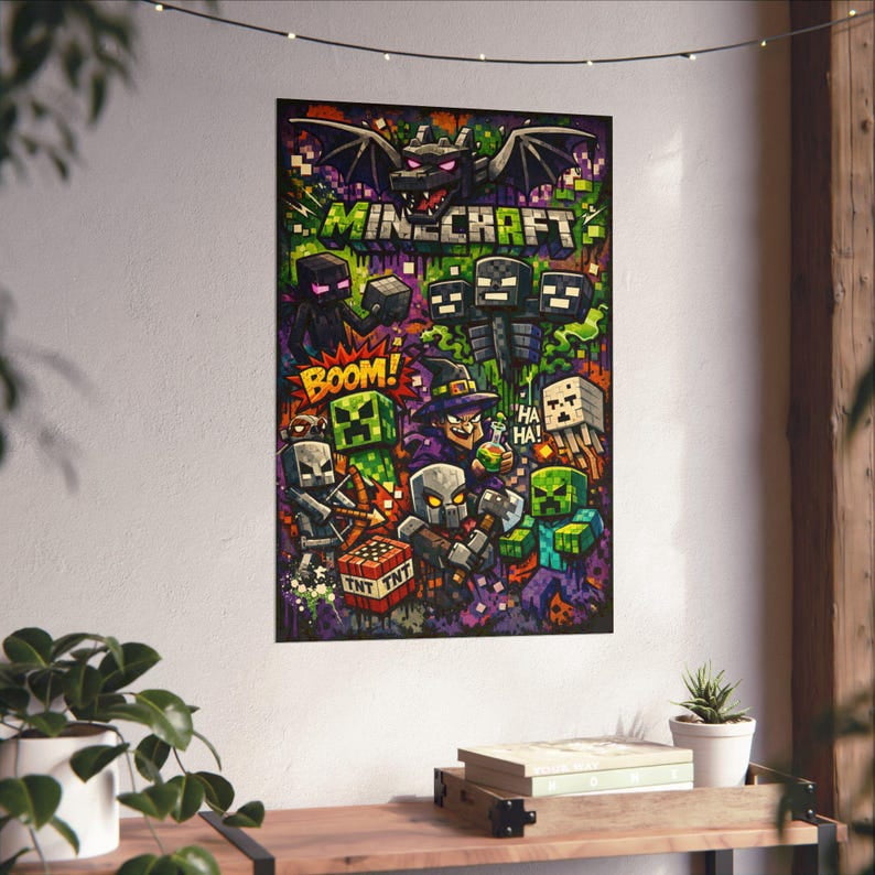 Minecraft Collage Poster Pixel Art Characters Gaming Decor Home Decor ...