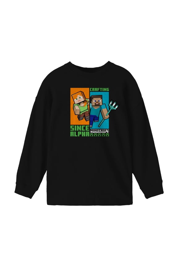 Minecraft Crafting Since Alpha Youth Black Long Sleeve Shirt-Small