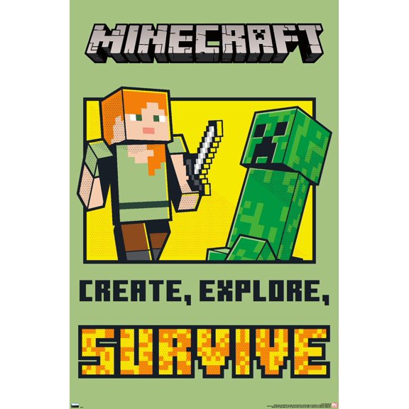 Minecraft - Create, Explore, SurVive Wall Poster, 14.725" x 22.375"