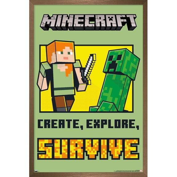 Minecraft - Create, Explore, SurVive Wall Poster, 22.375" x 34", Framed