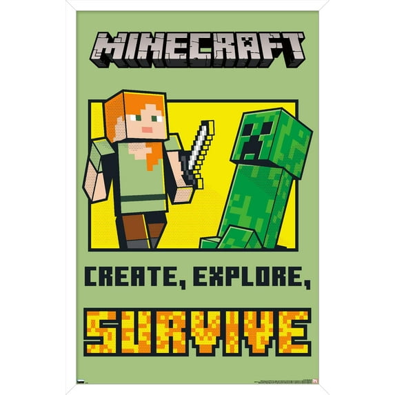Minecraft - Create, Explore, SurVive Wall Poster, 22.375" x 34", Framed