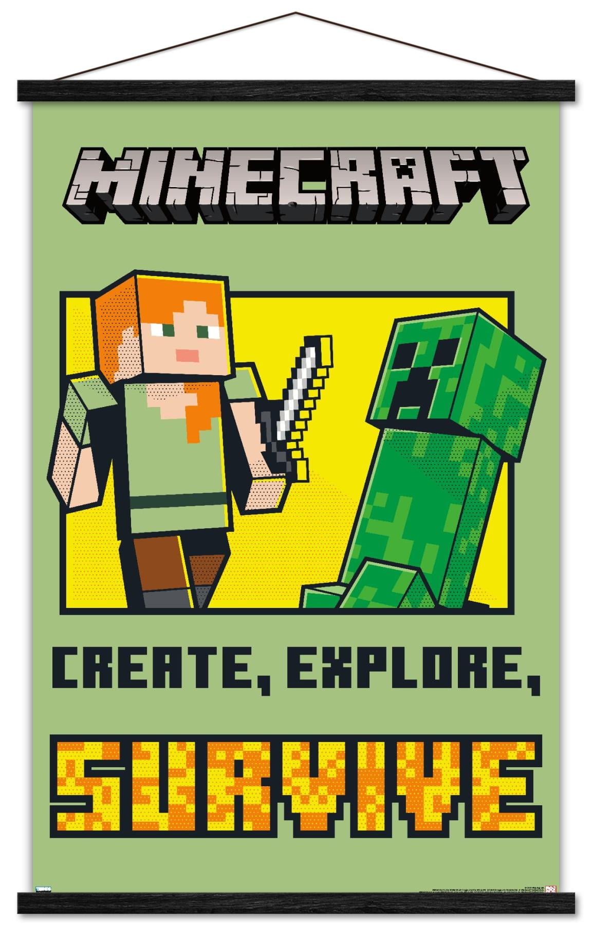 Minecraft - Create, Explore, SurVive Wall Poster with Wooden Magnetic ...