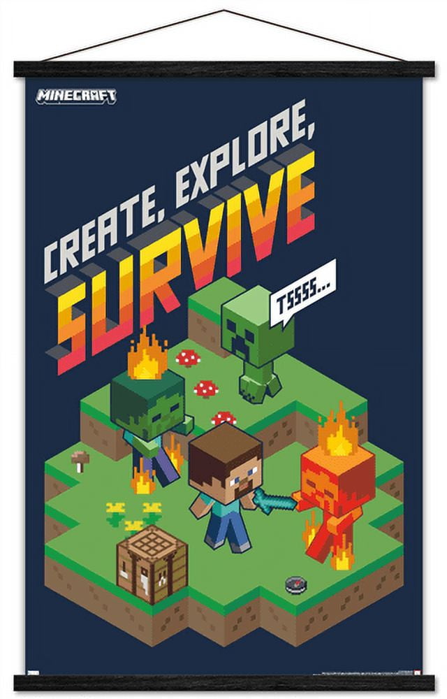 Minecraft - Create, Explore, Survive 2 Wall Poster with Magnetic Frame, 22.375" x 34"