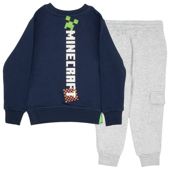 Minecraft Create Explore Survive Creeper Boy's 2-Piece Fleece Long-Sleeved Shirt and Pants Set - Crewneck Sweatshirt and Joggers Bundle for Kids (Size 2T-12)