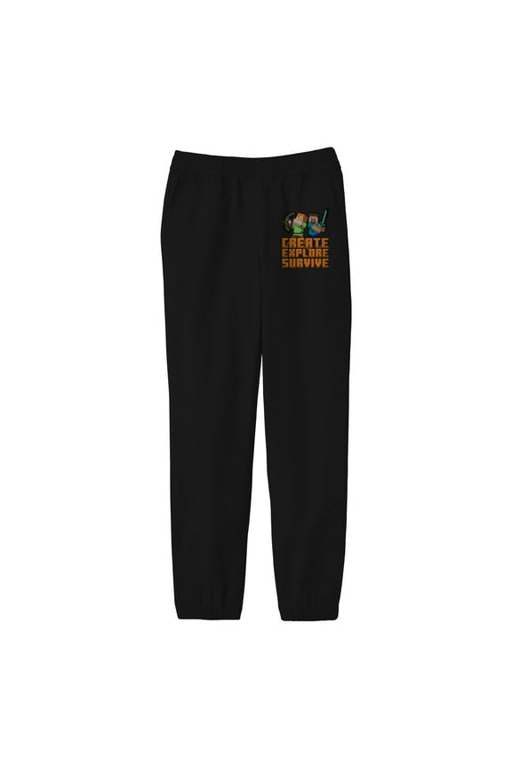 Minecraft Create Explore Survive Youth Black Graphic Jogger Pants