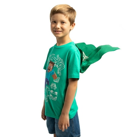 Minecraft Create Explore Survive Youth Green Crew Neck Short Sleeve Cosplay Tee With Cape-Small