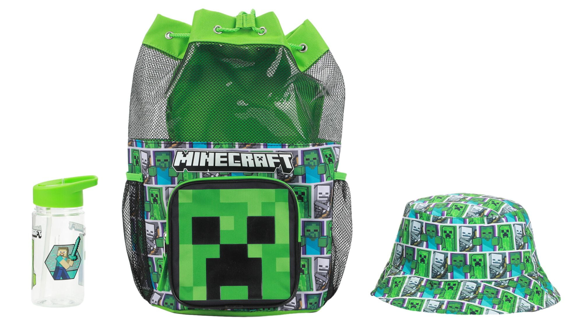 Free Shipping! Minecraft Creeper 3-Piece Green Beach Backpack Set ...