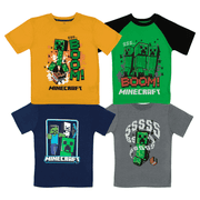 Minecraft Creeper 4 Pack T-Shirt Bundle Set, Shirts for Boys 4-Pack Set (Size 5-6)