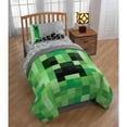 thumbnail image 1 of Minecraft Creeper 4 Piece Kids Twin Bed Set, 100% Microfiber, Green, 1 of 7