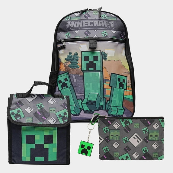 Minecraft Creeper 5 Piece 16 Inch Backpack Set