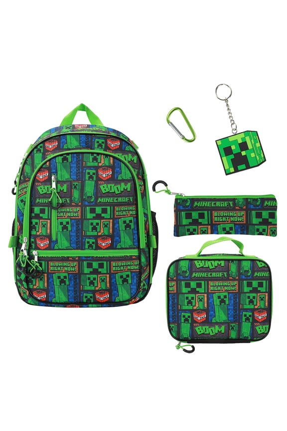 Minecraft Creeper Blowing Up Right Now! 5-Piece Adaptive Backpack & Lunchbox Set
