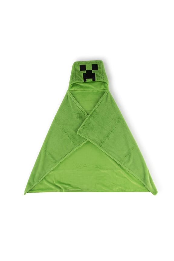 Minecraft Creeper Kids Hooded Silk Touch Throw Blanket, Polyester Faux Fur, Green, Mojang, 54" x 40"