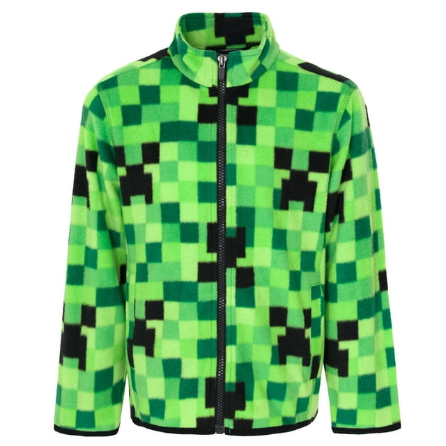 Minecraft Creeper Big Boys Fleece Zip Up Jacket Green 1012