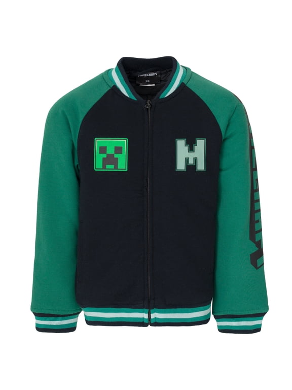 Creeper Big Boys French Terry Zip Up Varsity Bomber Jacket Black 14-16