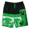 thumbnail image 1 of Minecraft Creeper Big Boys Swim Trunks Bathing Suit Black/Green 10-12, 1 of 5