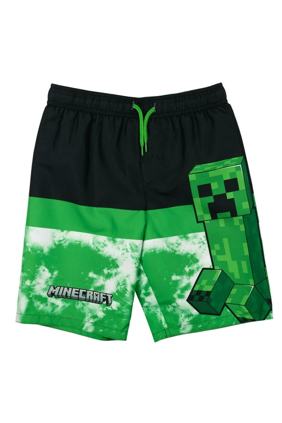 Creeper Big Boys Swim Trunks Bathing Suit Black/Green 10-12