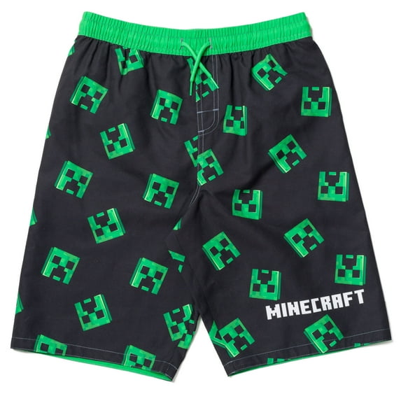 Minecraft Creeper Big Boys Swim Trunks Bathing Suit Black 14-16