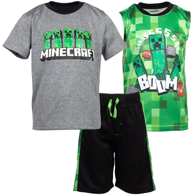 Minecraft Creeper Big Boys T-Shirt Tank Top and Mesh Shorts 3 Piece ...