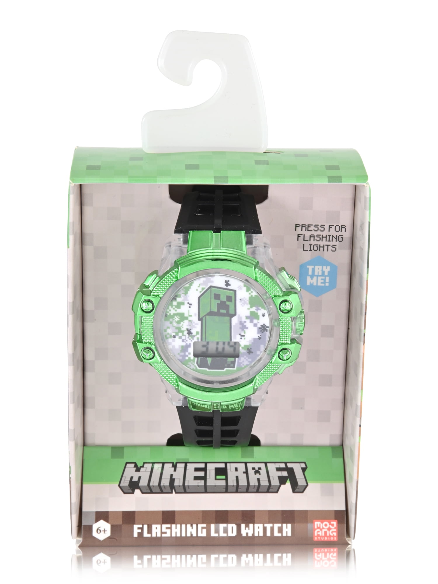 Minecraft Creeper Unisex Child Green Flashing Bezel LCD Watch, MIN4299WM