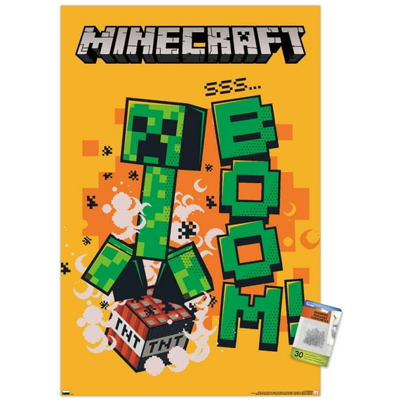 Minecraft - Creeper Boom Wall Poster with Pushpins, 22.375" x 34"