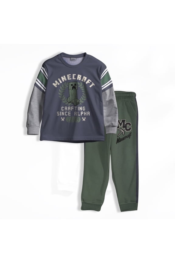 Creeper Boys 2-Piece Jersey Set, Long Sleeve Active Mesh T-Shirt & Jogger Pants Bundle for Kids (Sizes 4-16)