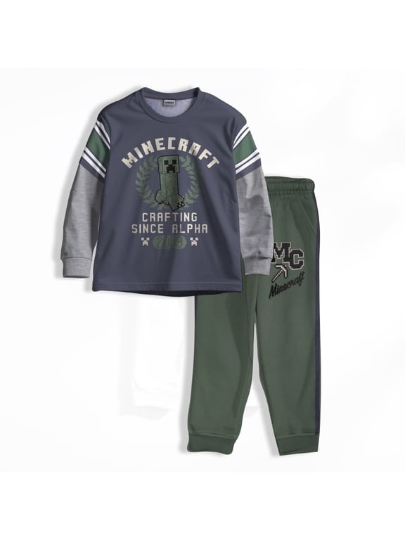 Creeper Boys 2-Piece Jersey Set, Long Sleeve Active Mesh T-Shirt & Jogger Pants Bundle for Kids (Sizes 4-16)