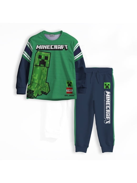Creeper Boys 2-Piece Jersey Set, Long Sleeve Active Mesh T-Shirt & Jogger Pants Bundle for Kids (Sizes 4-16)