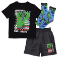 thumbnail image 1 of Minecraft Creeper Boys' Summer Outfit 3-Piece Set, Graphic T-Shirt, Shorts & Socks, Sizes 4-16, 1 of 8