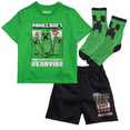 thumbnail image 1 of Minecraft Creeper Boys' Summer Outfit 3-Piece Set, Graphic T-Shirt, Shorts & Socks, Sizes 4-16, 1 of 8