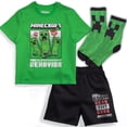 thumbnail image 1 of Minecraft Creeper Boys' Summer Outfit 3-Piece Set, Graphic T-Shirt, Shorts & Socks, Sizes 4-16, 1 of 13