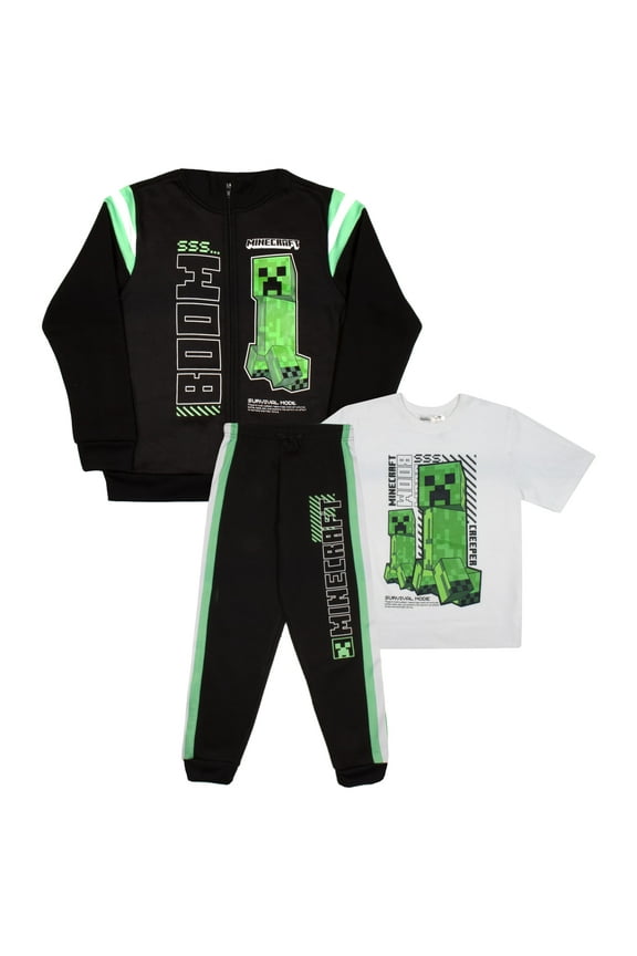 Boys Creeper Tracksuit Jacket, Tee & Jogger Sweatpants Set (Little & Big Boys), 3‑Piece Bundle, Sizes 4–16