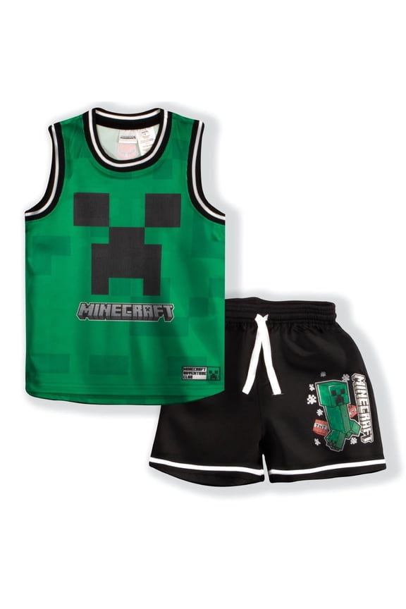 Creeper Boys Basketball Sleeveless Shirt & Shorts, 2-Piece Outfit Set for Kids (Size 4-12)