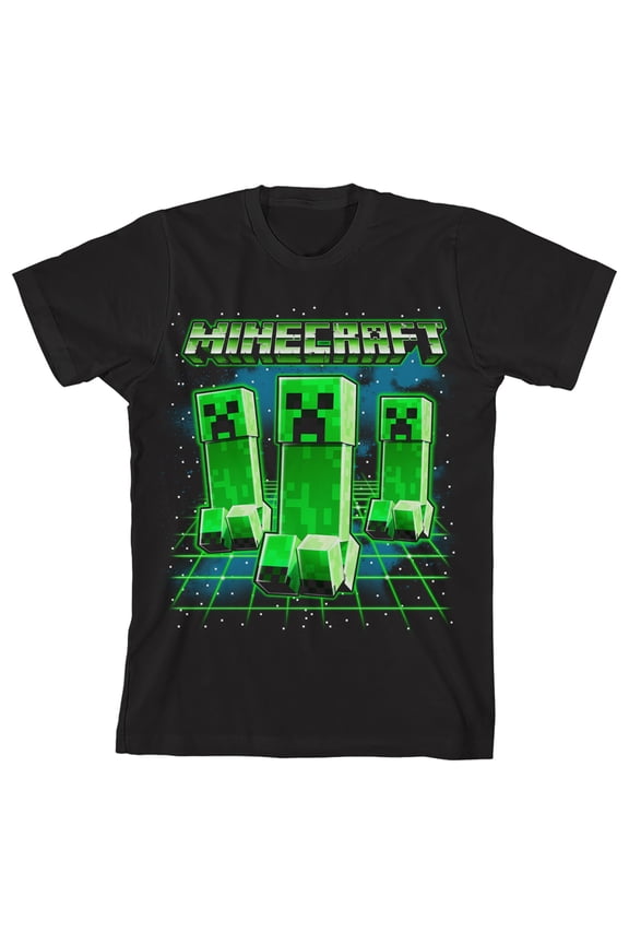 Minecraft Creeper Boys Gel Ink Graphic Tee Youth Short Sleeve Crew Neck T-Shirt Officially Licensed