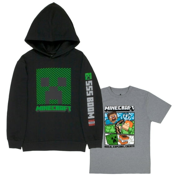 Minecraft Creeper Boys, Hoodie, and T-Shirt, 2-pack Clothes Set (Sizes 4-18)