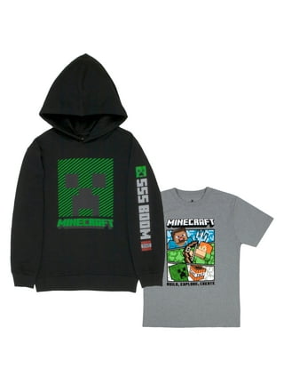 Boy's Minecraft Creeper Face Pull Over Hoodie - Athletic Heather - Large