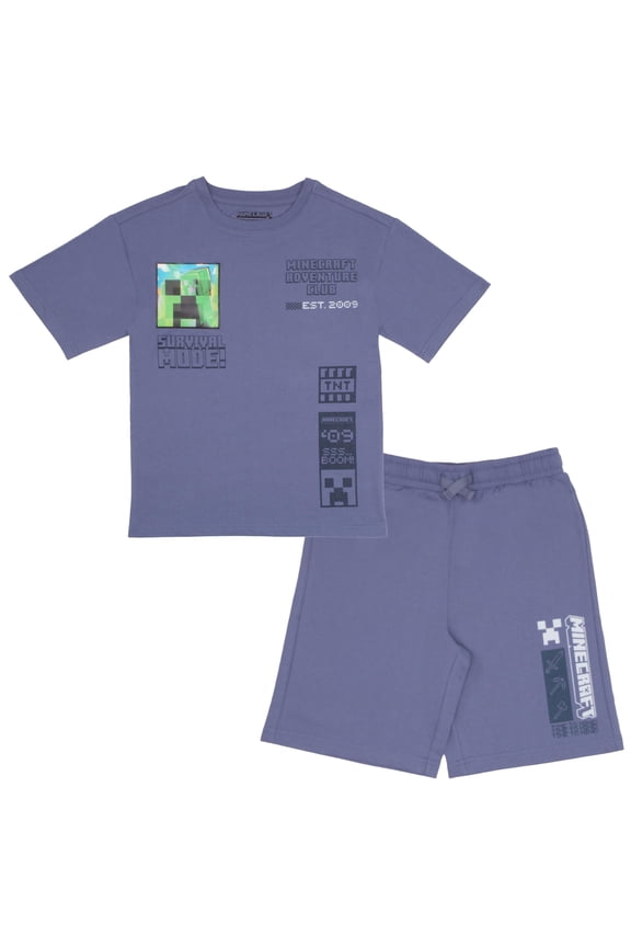 Creeper Boys Short Sleeve T-Shirt & Shorts with Lenticular Image Changing Patch, 2-Piece Gamer Outfit Shorts Set for Kids (Size 4-10)