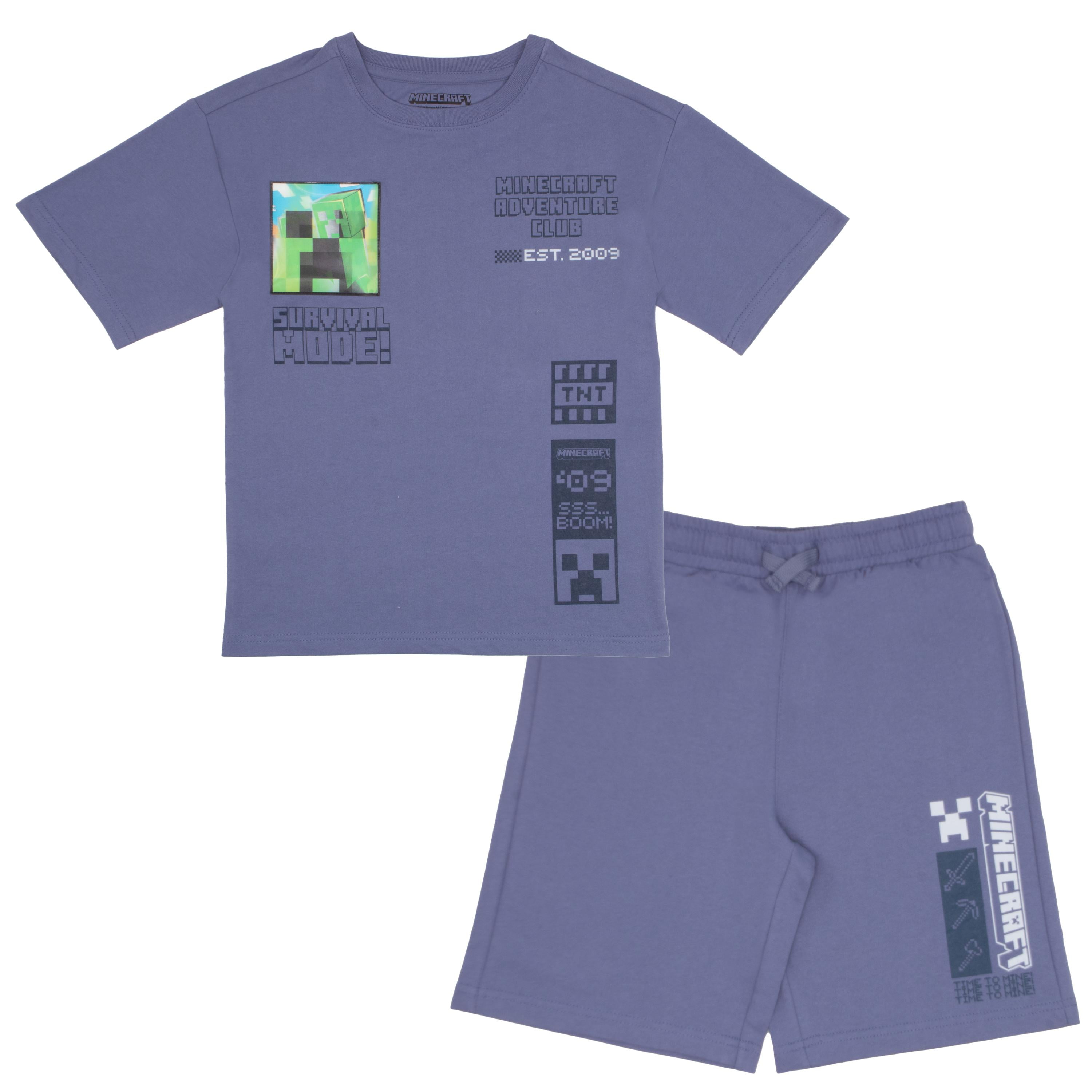 Minecraft Boys Creeper T-Shirt & Shorts Set with Lenticular Patch, 2 ...