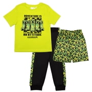 Minecraft Boys 3-Piece Creeper Pants Set - Short Sleeve T-Shirt, Shorts, & Jogger Pants 3-Pack Bundle Set for Boys (Sizes 4-8)