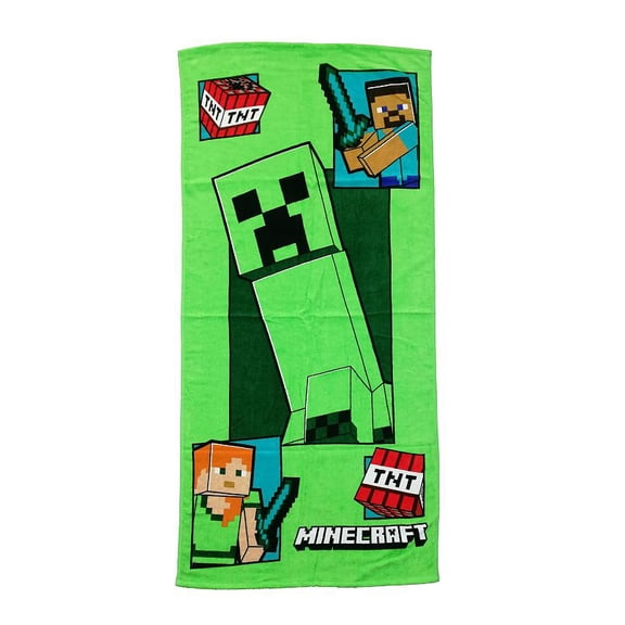 Minecraft Creeper & Characters Beach Towel