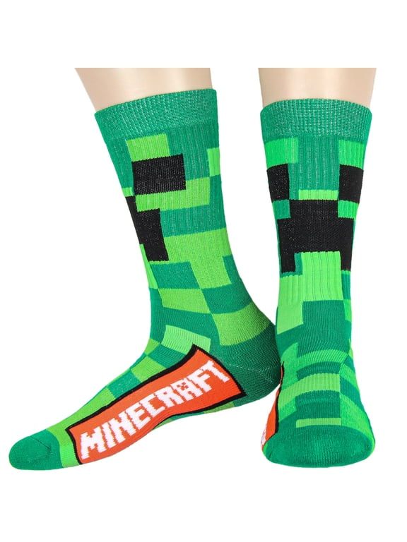 Creeper Cubed Character Design Gaming Adult Crew Socks