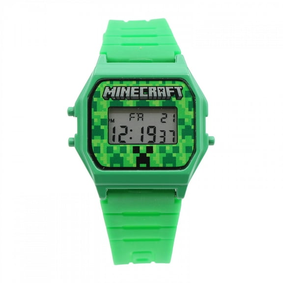 Minecraft Creeper Digital Watch Face with Green Band