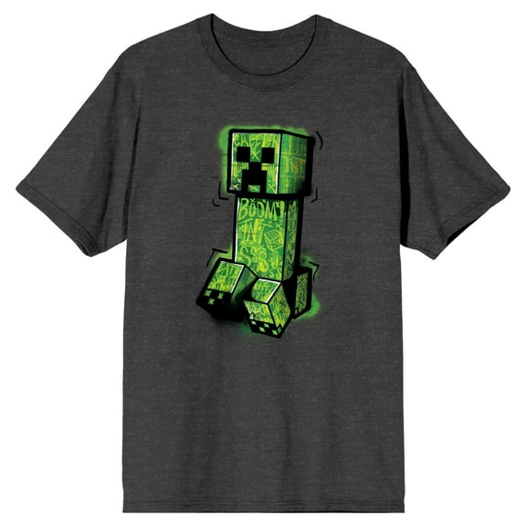 Minecraft Creeper Drawing Men's Charcoal Heather T-shirt-XL